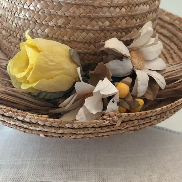 Vintage floral boat straw hat - Picture 2 of 7